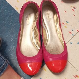 Coach Women's Vibrant Pink and Red Flats